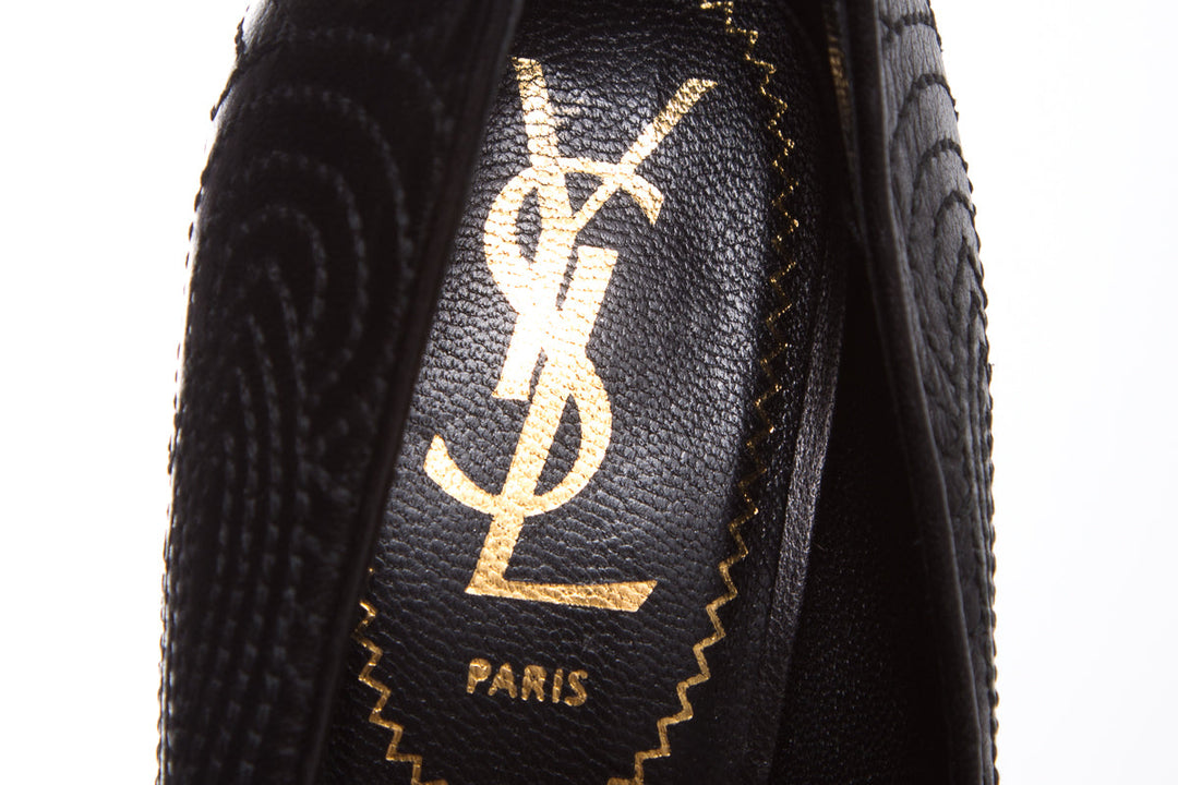 YSL Black Embroider Heels SZ 35