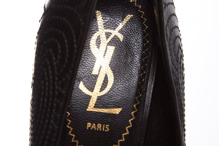 YSL Black Embroider Heels SZ 35