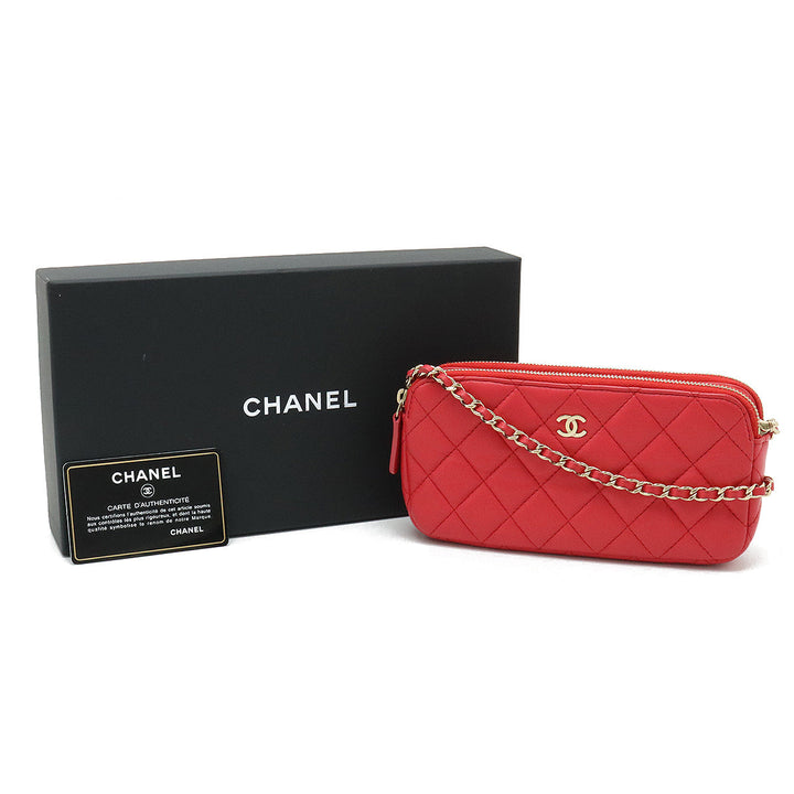 Top Quality Chanel Top Quality Chanel MATRASS W Zip Chain Wallet Chain Holder 2WAY  Leather Pink Cradle Gold  A82527