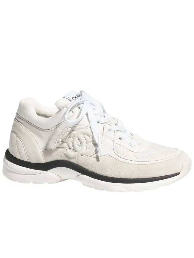 CC Logo Fabric Suede Low-Top Sneakers Light Grey Chanel