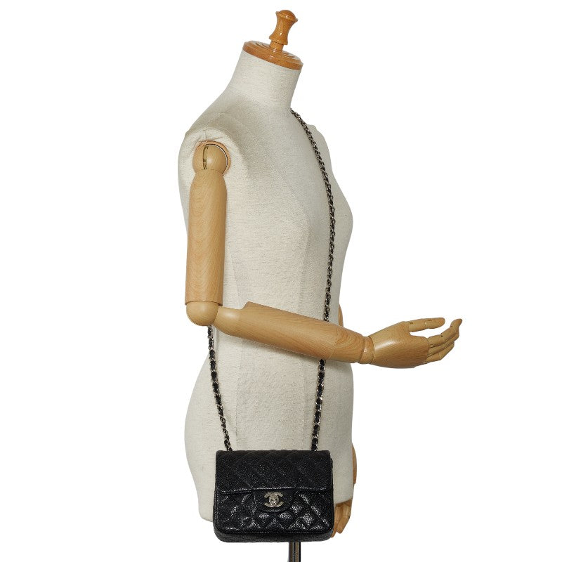 Top Quality Chanel Top Quality Chanel Mini Mattress Shoulder Bag Caviar Skin Black Silver