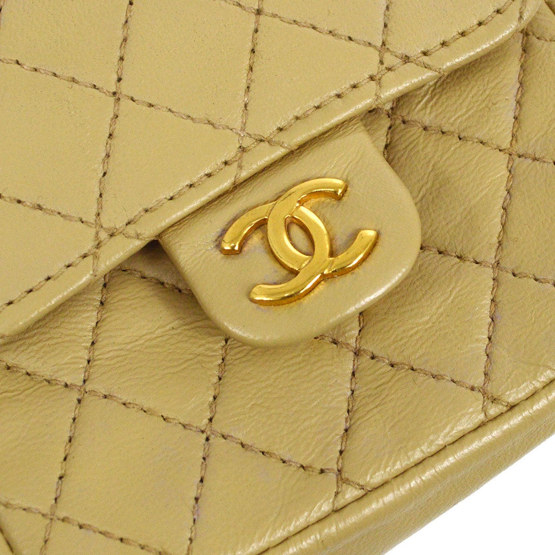 Top Quality Chanel 1989 Beige Lambskin Micro Classic Flap Belt Bag