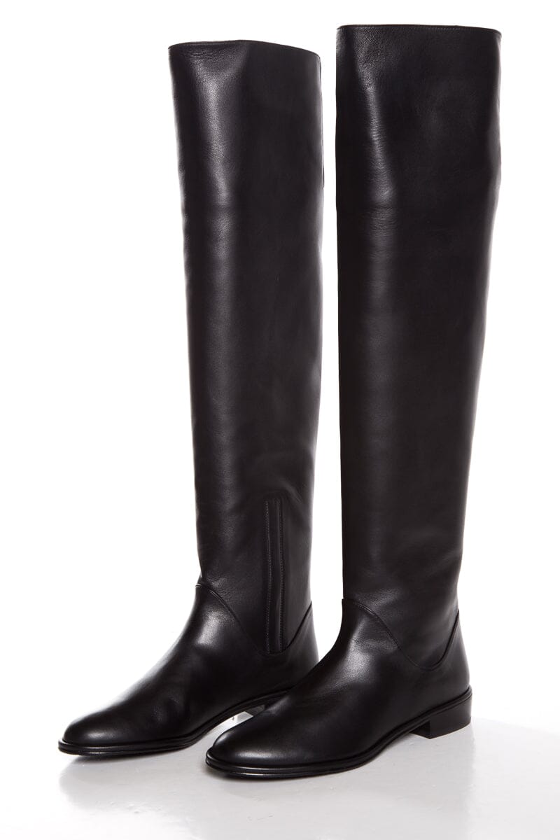 Stuart Weitzman Black Nappa Leather Round Toe Boots SZ 7