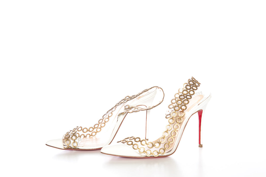 Christian Louboutin White and Gold Pumps SZ 36.5