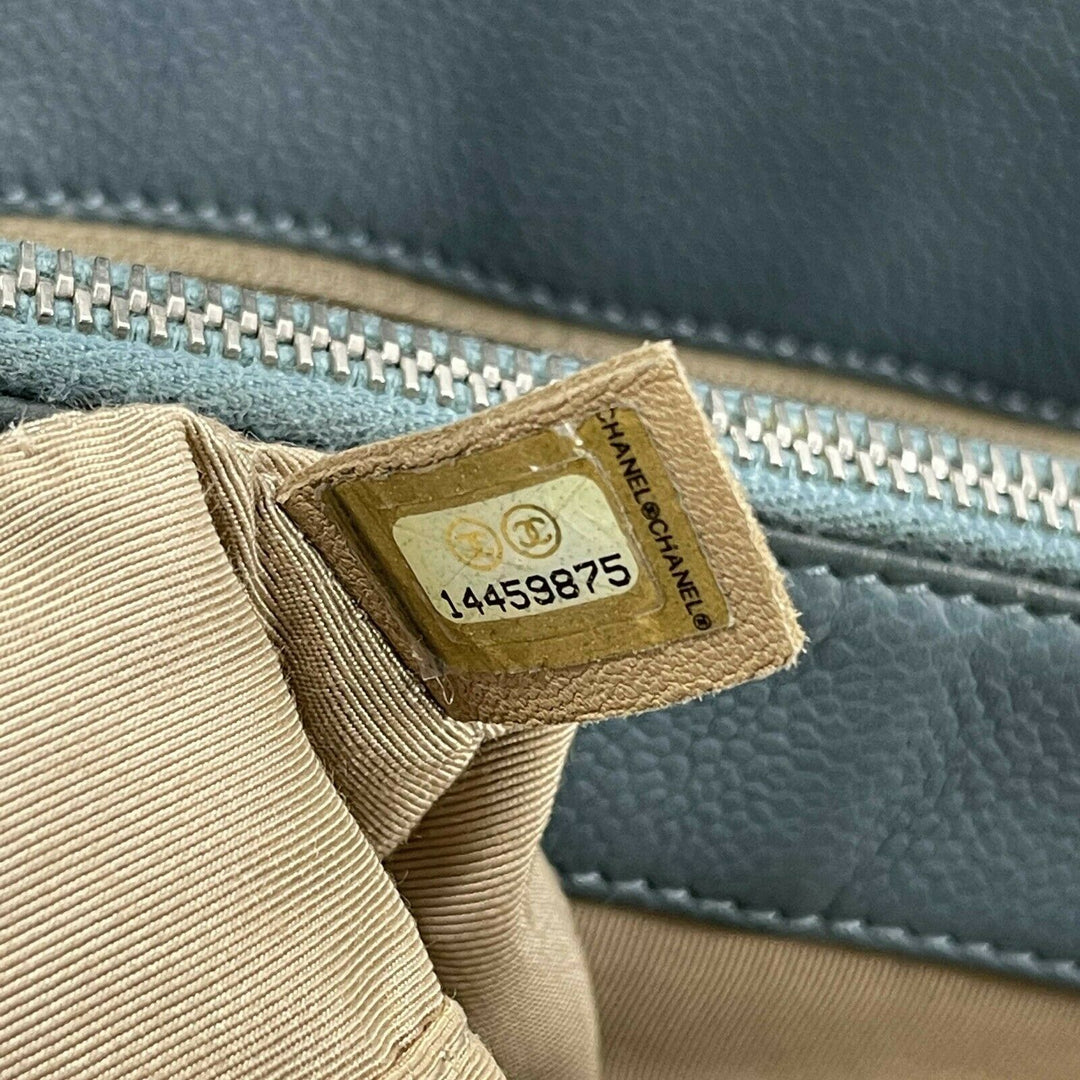 Chanel - Seafoam / Silver CC Caviar Medium Leather Shopping Tote / Shoulder Bag