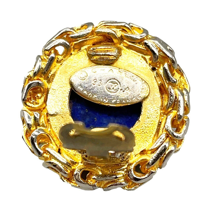 Top Quality Chanel - 93A Woven Chain Lapis Lazuli Cabochon Button Earrings Gold / Blue