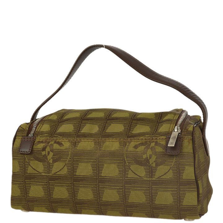 Top Quality Chanel 2001-2003 Green Brown Jacquard Nylon New Travel Line Handbag