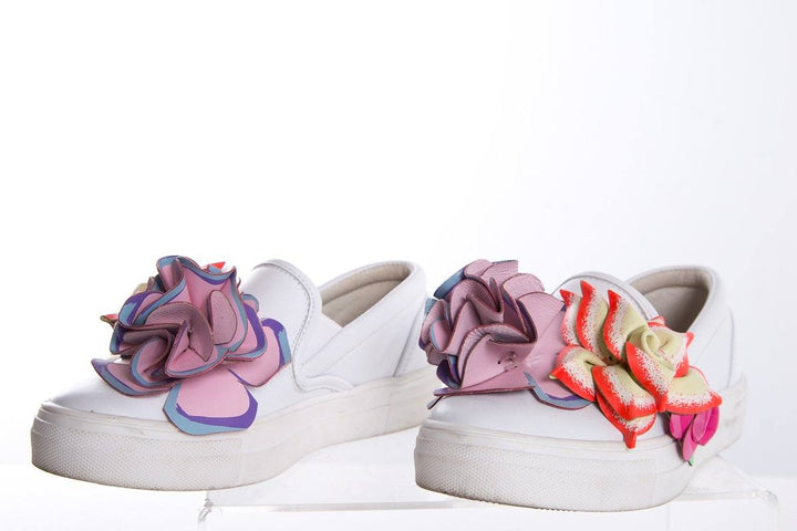 Sophia Webster White Leather Slip-On Floral Accent Sneakers SZ 35