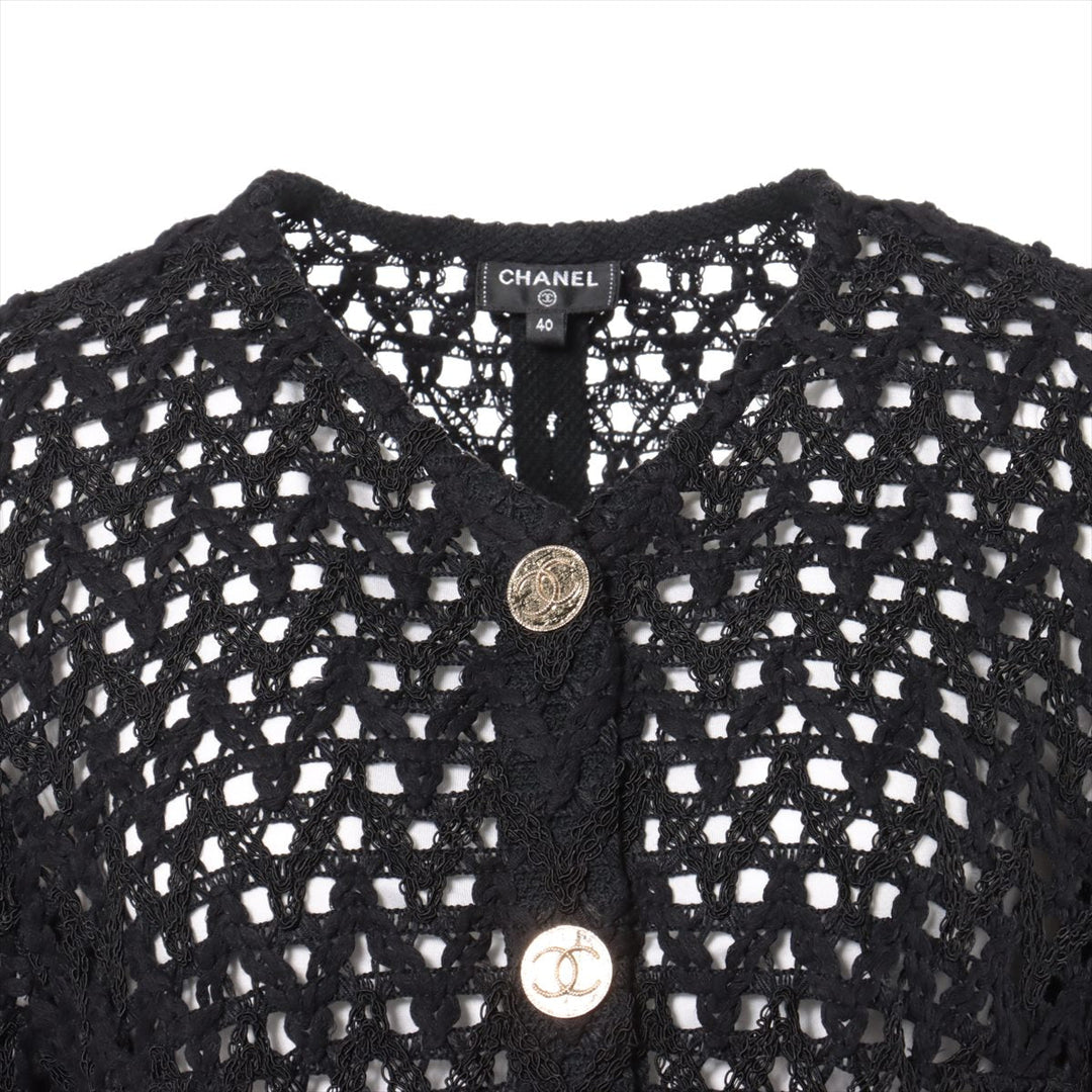 Top Quality Chanel Coconut Button P65 Cotton X Linen s Jacket 40  Black