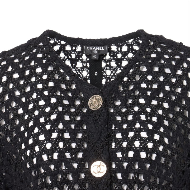 Top Quality Chanel Coconut Button P65 Cotton X Linen s Jacket 40  Black