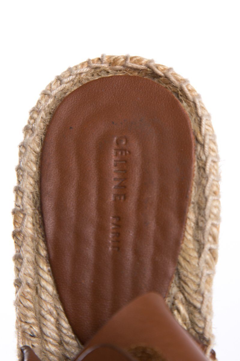 Céline Brown Leather Espadrilles Wedges SZ 38