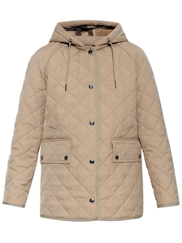 Burberry Logo Detail Diamond Quilted Hooded Jacket Soft Fawn