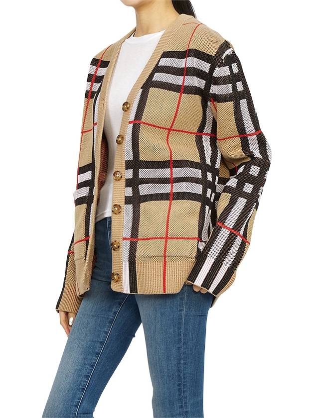 Burberry V-Neck Checked Technical Cotton Cardigan Archive Beige