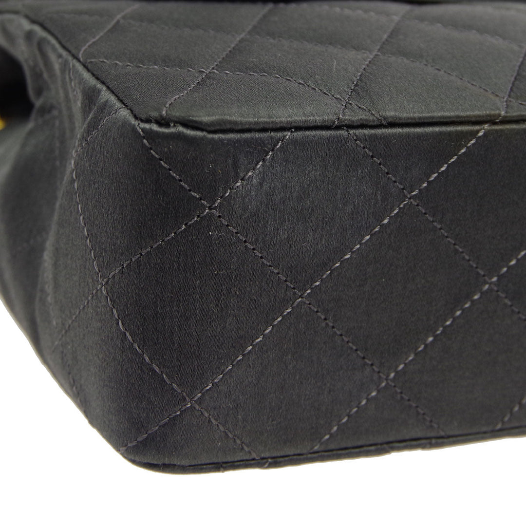 Top Quality Chanel * 1989-1991 Gray Satin Border Flap Bag & Pouch Set