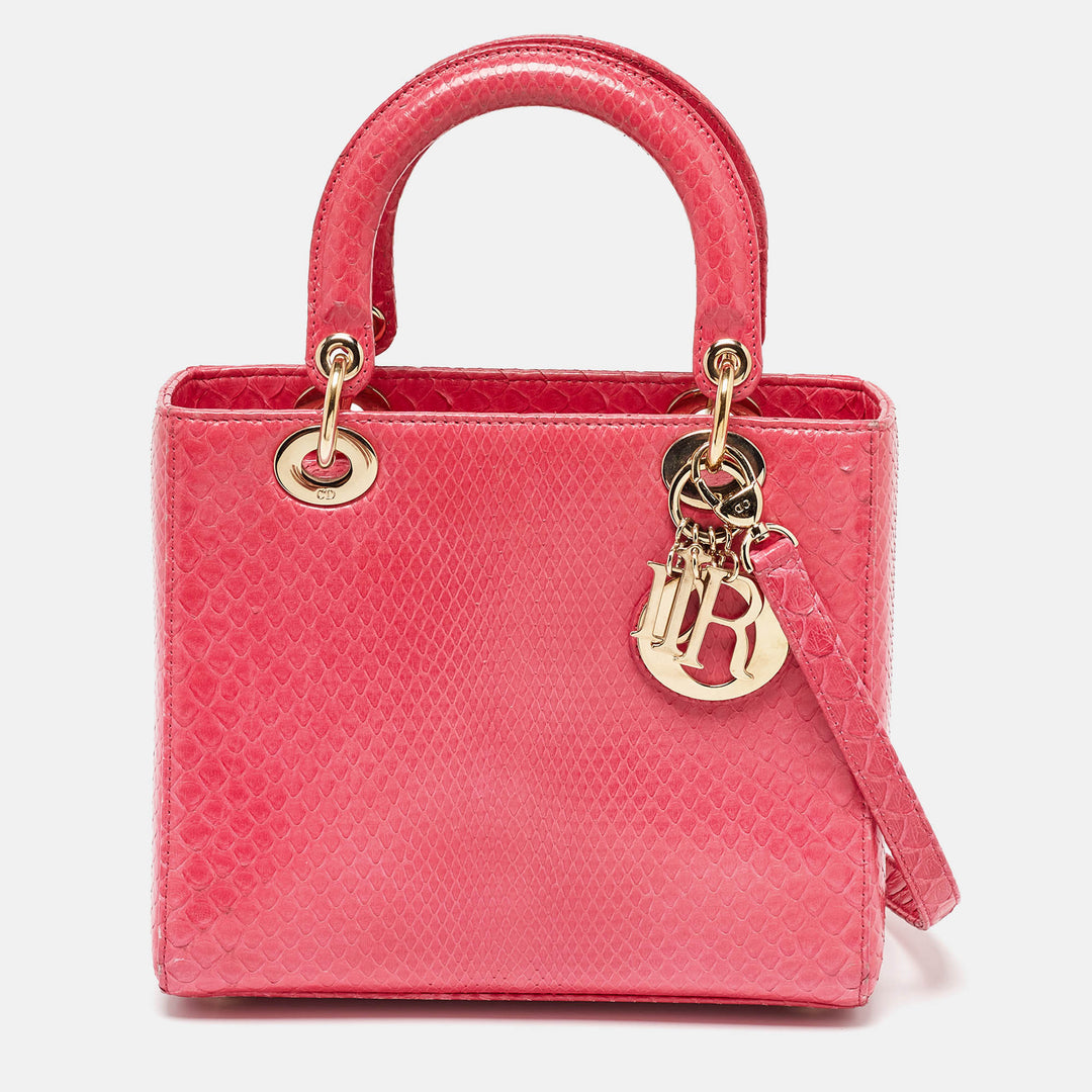 Top quality Dior Pink Snakeskin Leather Medium Lady Tote