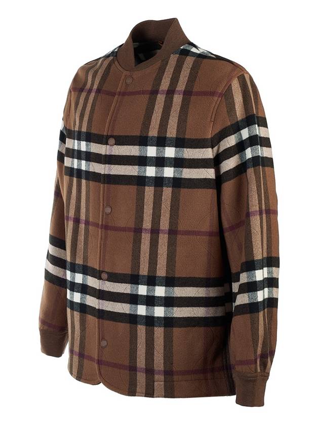 Burberry Quilted Check Wool Blend Bomber Jacket Dark Birch Brown