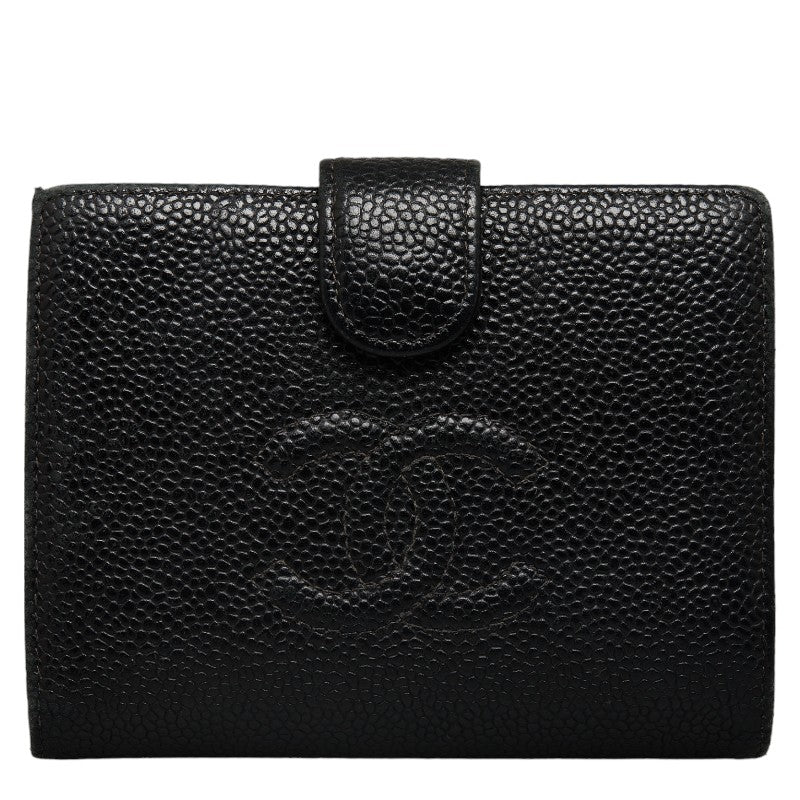 Top Quality Chanel Double Folded Wallet Caviar Skin/Leather Black Lady Caviar
