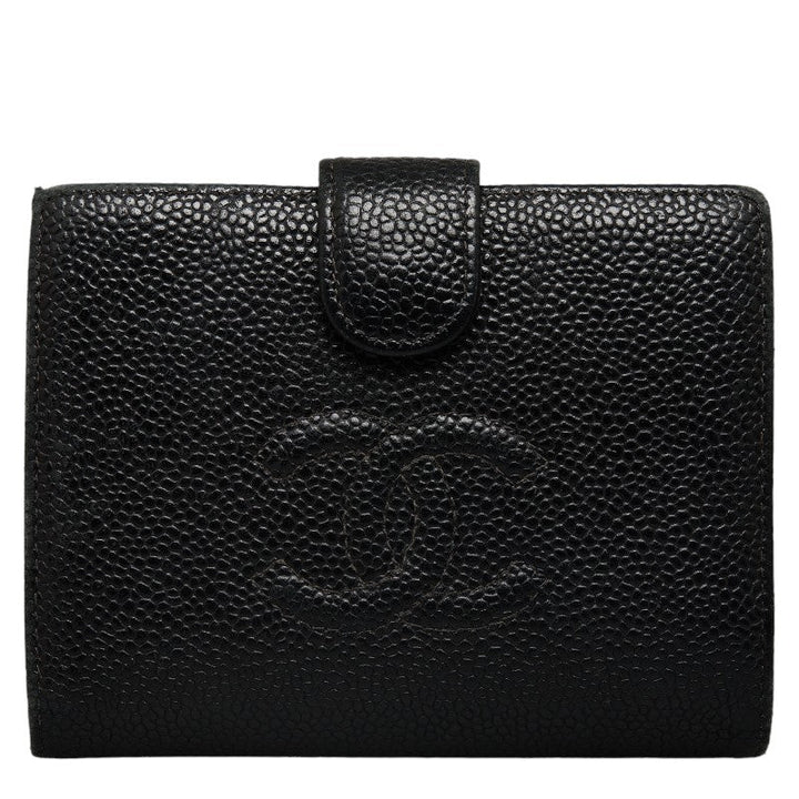 Top Quality Chanel Double Folded Wallet Caviar Skin/Leather Black Lady Caviar