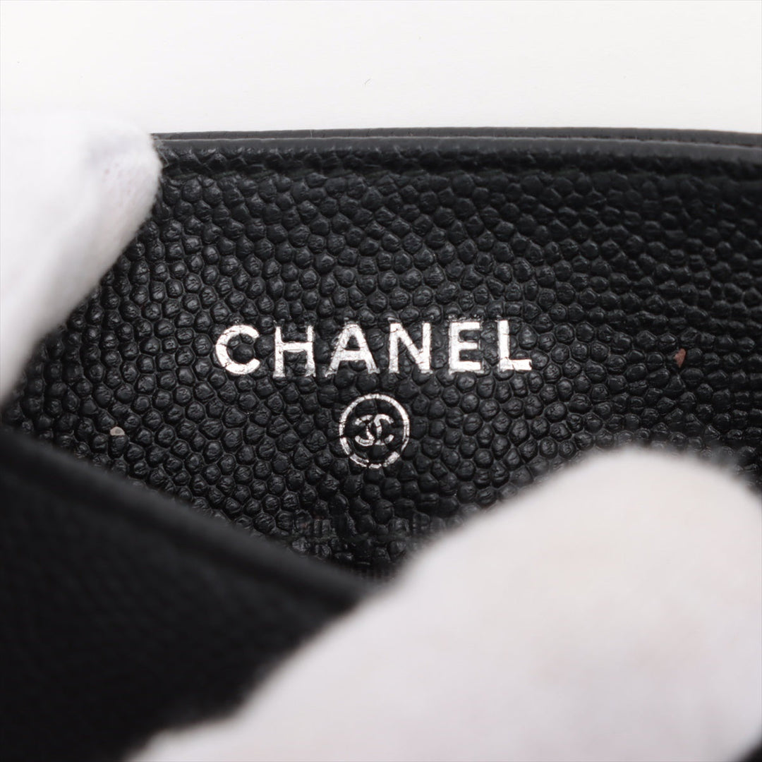 Top Quality Chanel Coconut Button Caviar S Card Case Black Silver Gold