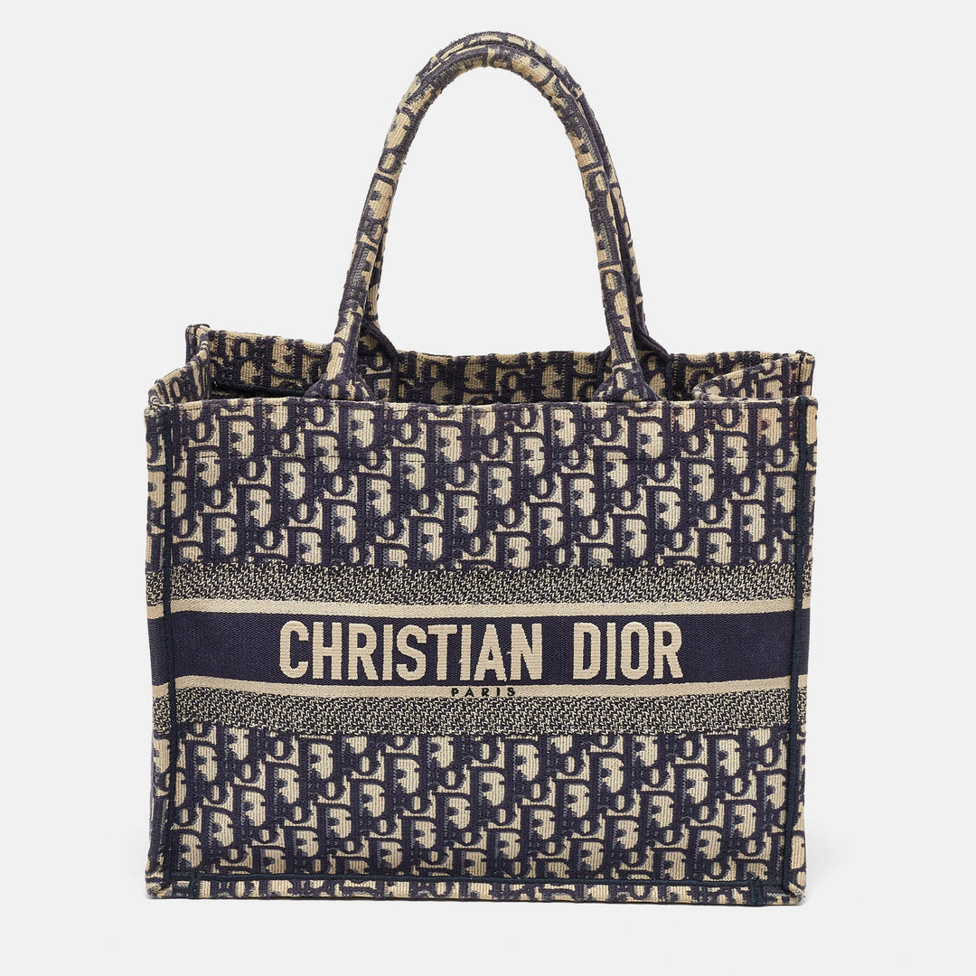 Top quality Dior Navy Blue Oblique Embroidered Canvas Medium Book Tote