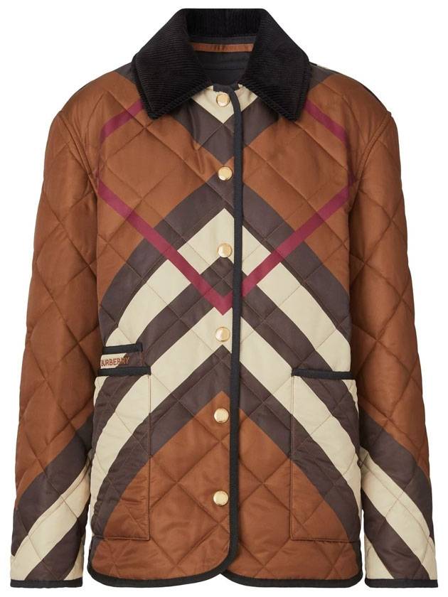 Burberry Chevron Check Diamond Quilted Jacket Dark Birch Brown