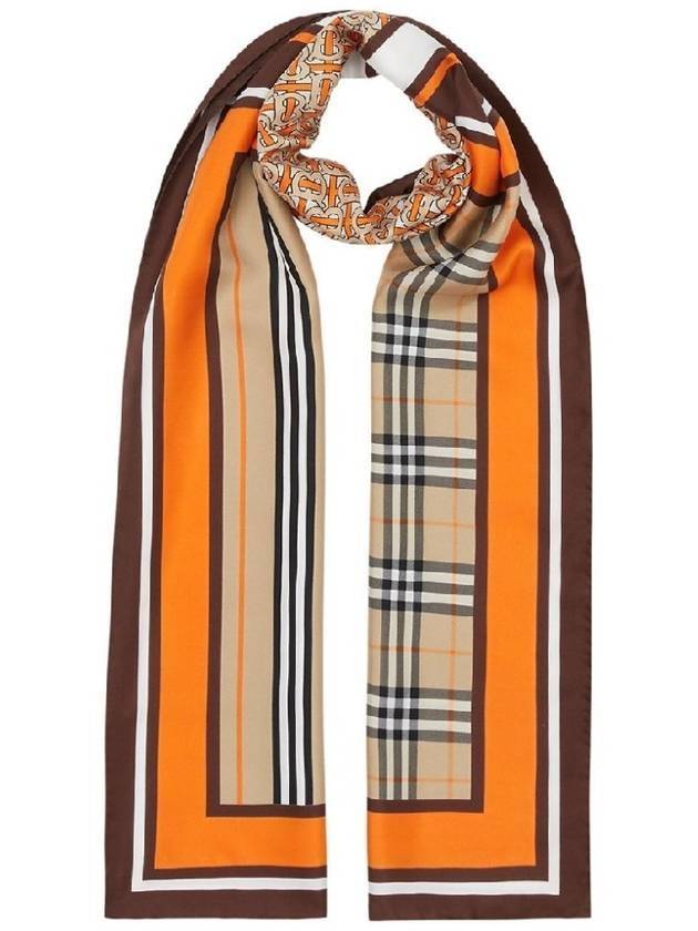 Burberry Monogram Icon Stripe Check Scarf Bright Orange