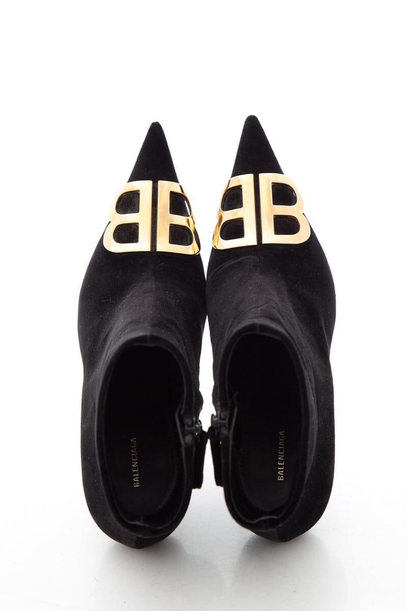 Balenciaga Black Velvet Pointed Toe Booties SZ 36
