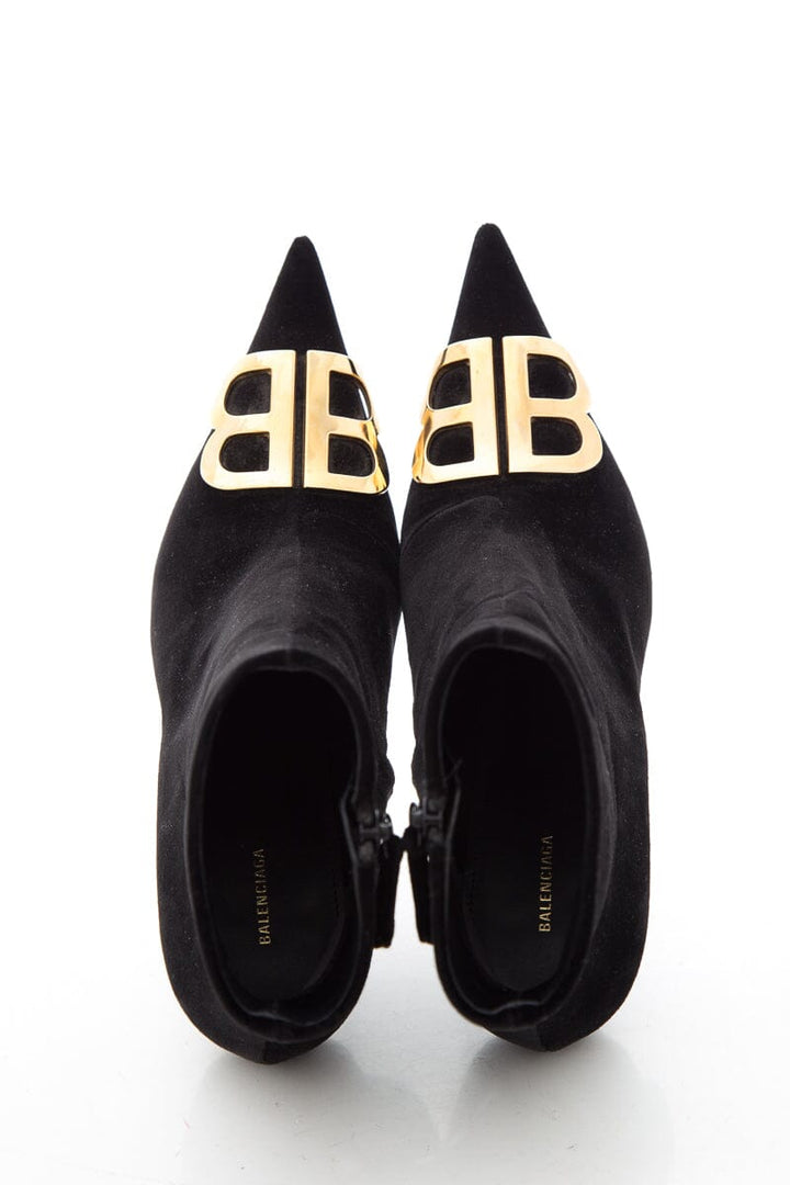 Balenciaga Black Velvet Pointed Toe Booties SZ 36