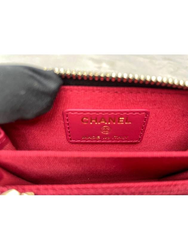 19 CC Logo Zip Around Lambskin Card Wallet Black Chanel