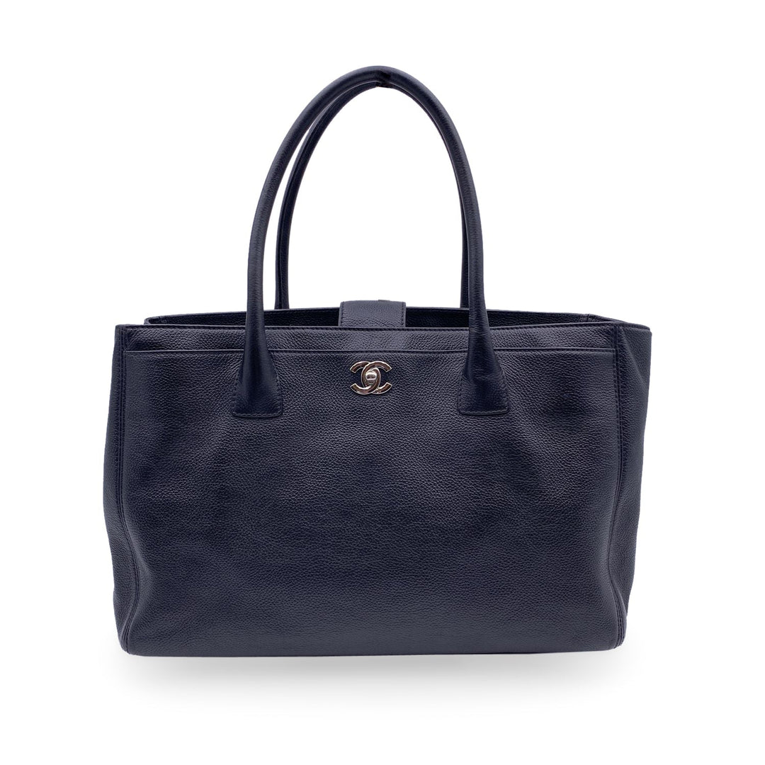 Chanel 2010S Black Pebbled Leather Executive Tote Bag With Strap