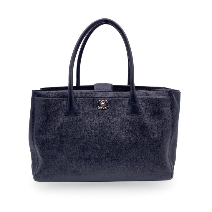 Chanel 2010S Black Pebbled Leather Executive Tote Bag With Strap