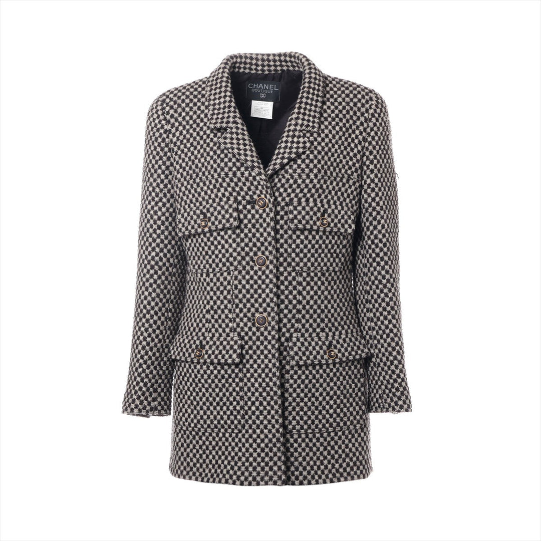 Top Quality Chanel Coconut Button 95A Wool  Silk Coat 44  Beige √ó Brown P05266 TWIDE