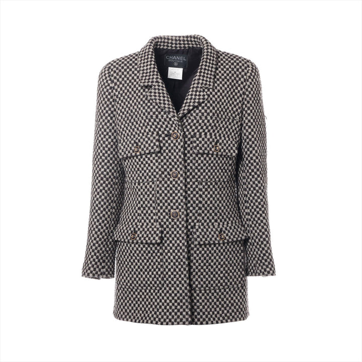 Top Quality Chanel Coconut Button 95A Wool  Silk Coat 44  Beige √ó Brown P05266 TWIDE