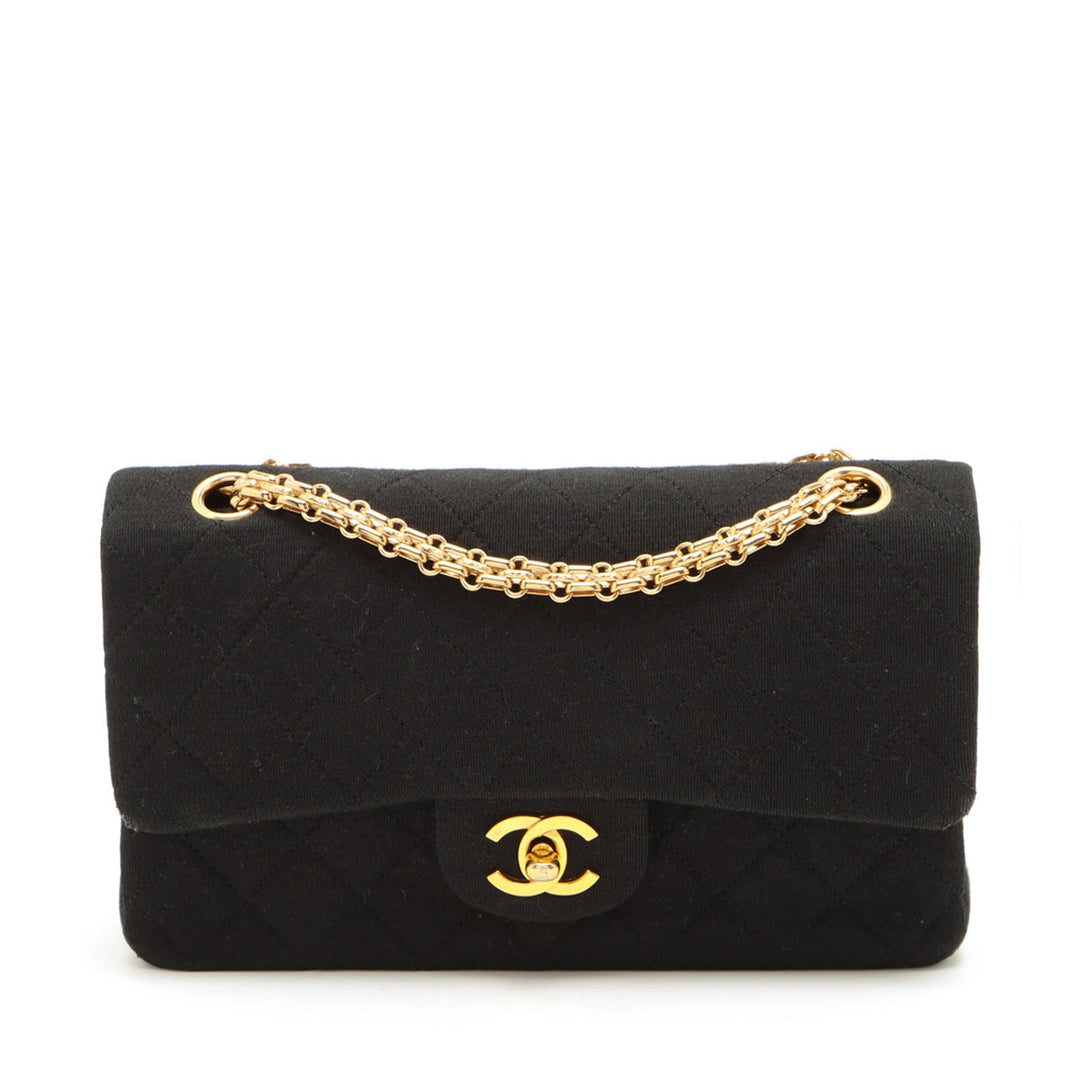 Top Quality Chanel Matrasse Cotton Double Flap Double Chain Bag Black Gold  0st
