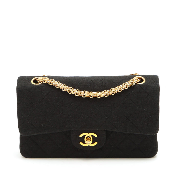 Top Quality Chanel Matrasse Cotton Double Flap Double Chain Bag Black Gold  0st