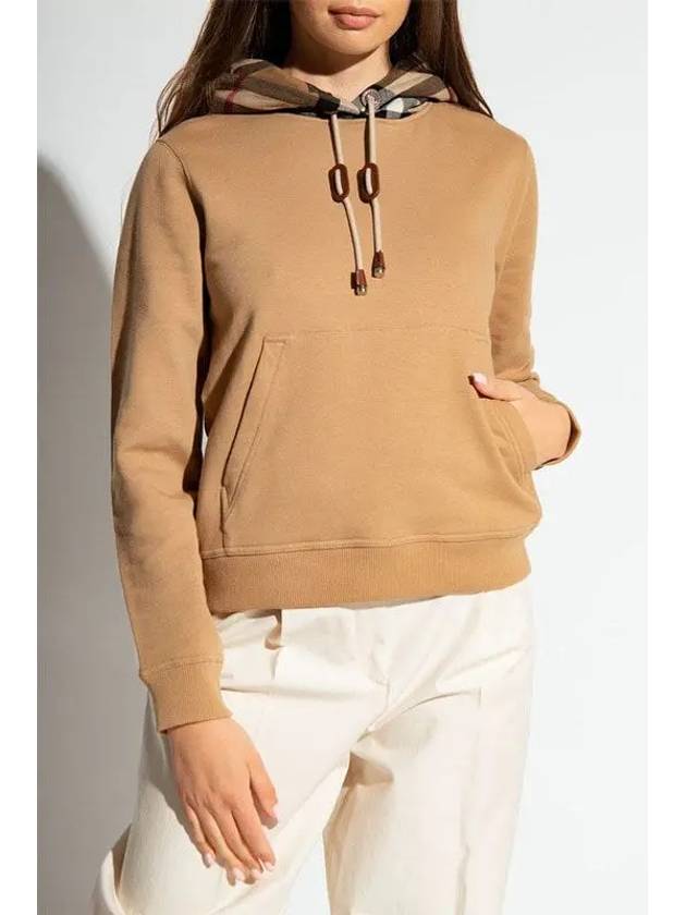 Burberry Check Cotton Oversized Hoodie Camel