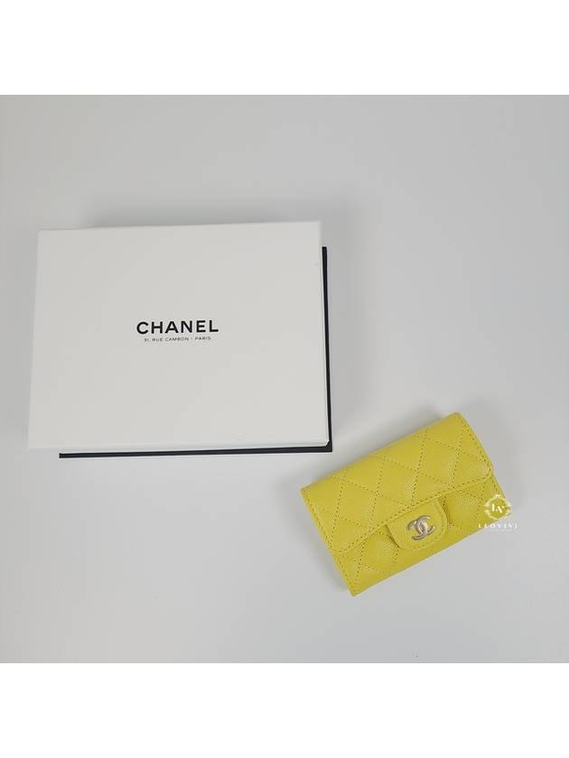 Classic Grained Shiny Calfskin Card Wallet Yellow Chanel