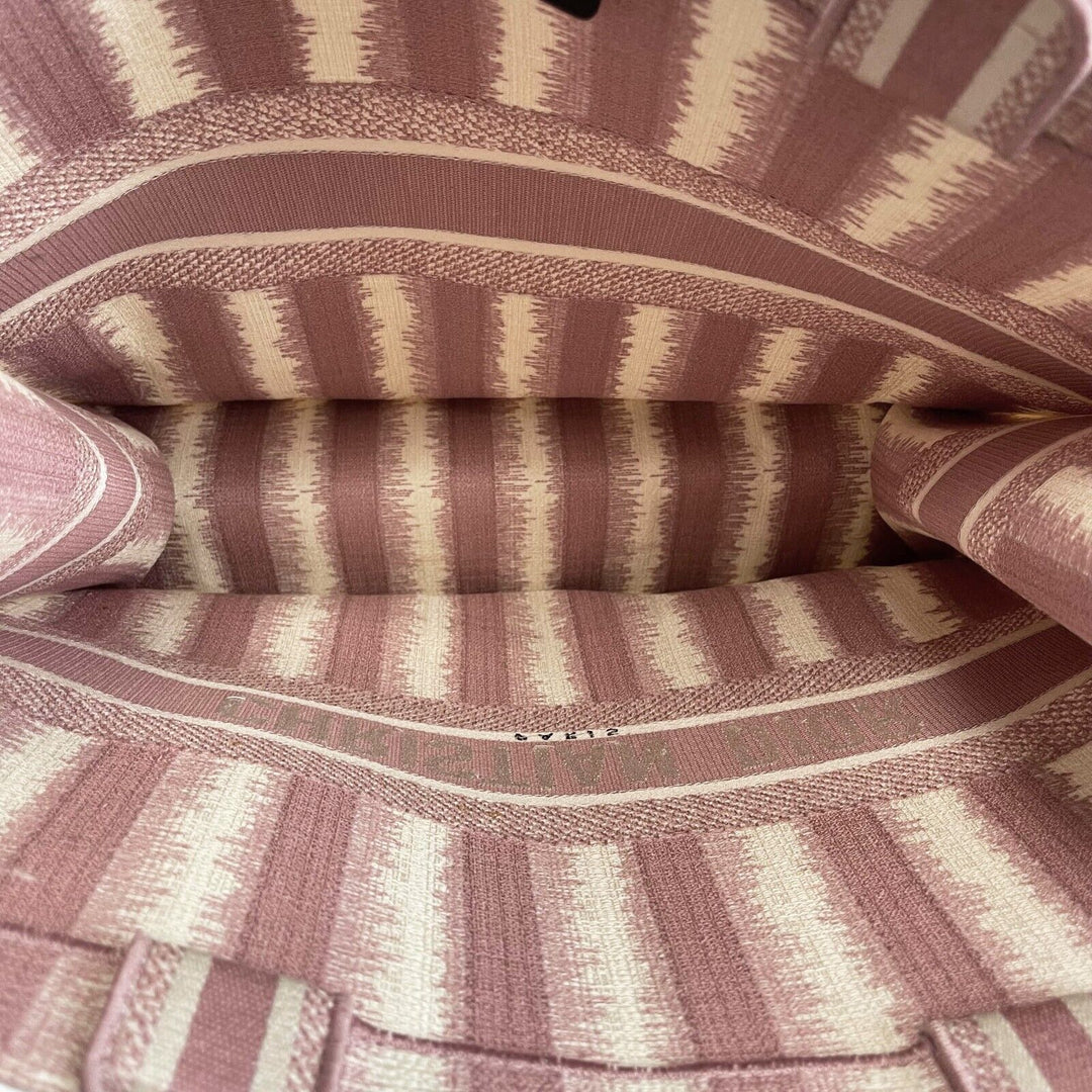 Top quality Dior Bayadere Stripe Large Book Tote D-Stripes Embroidery Pink