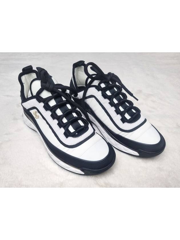 CC Logo Mixed Fiber Low Top Sneakers Black White Chanel