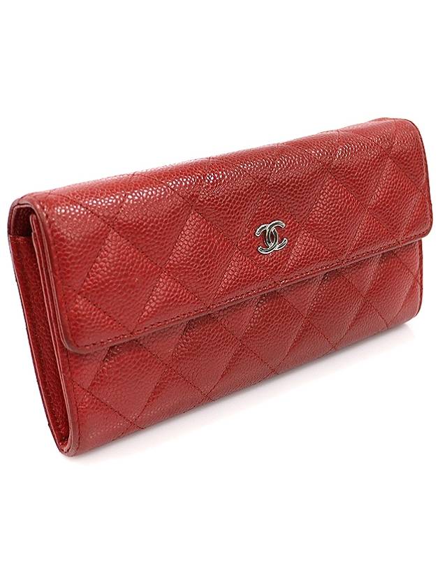 A50096 Red Caviar Silver CC Logo Classic Timeless Flap Long Wallet 21st Chanel
