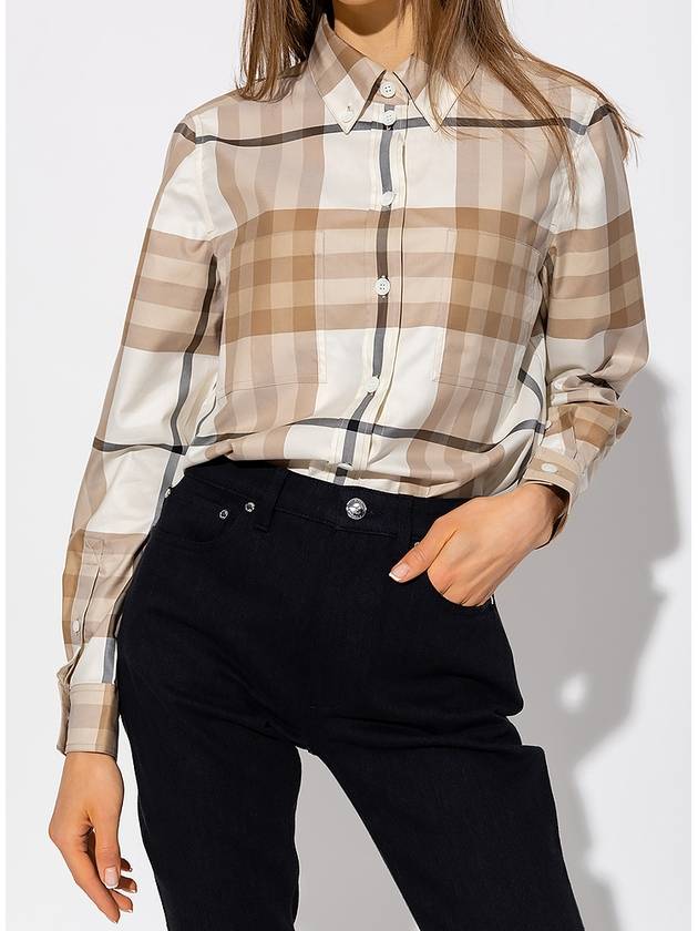 Burberry Check Pattern Cotton Shirt Beige