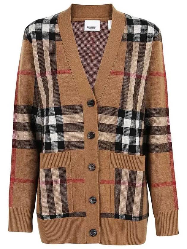Burberry Check Wool Cashmere Cardigan Brown