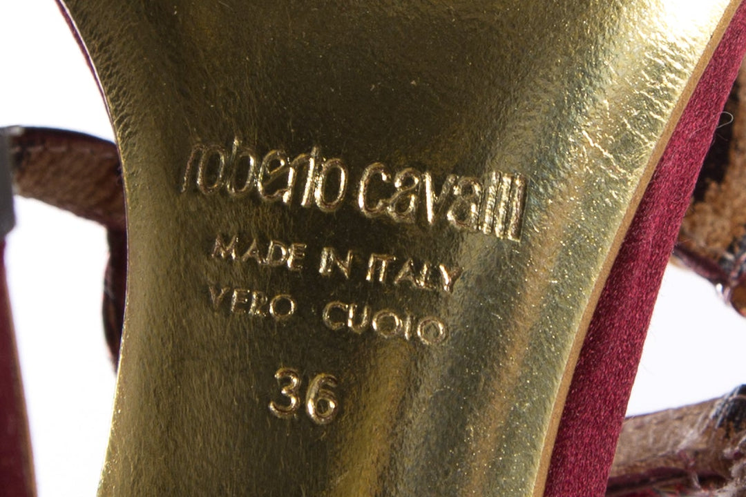 Roberto Cavalli Burgundy & Snake Detail Heels SZ 36