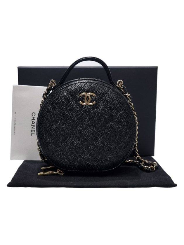 AP2502 Black Caviar Top Handle Tambourine Gold Chain Cross Bag Chanel