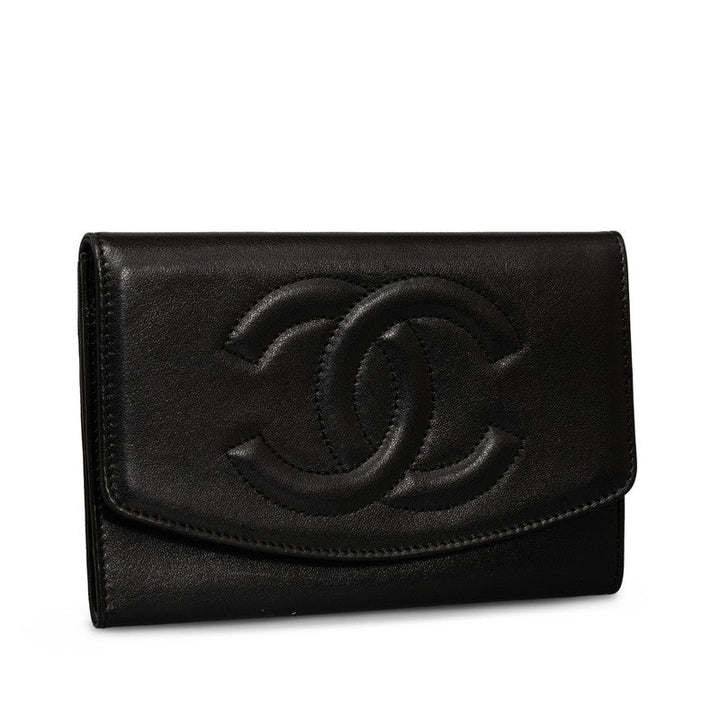 Top Quality Chanel Double Folded Wallet Lambskin Black Ladies