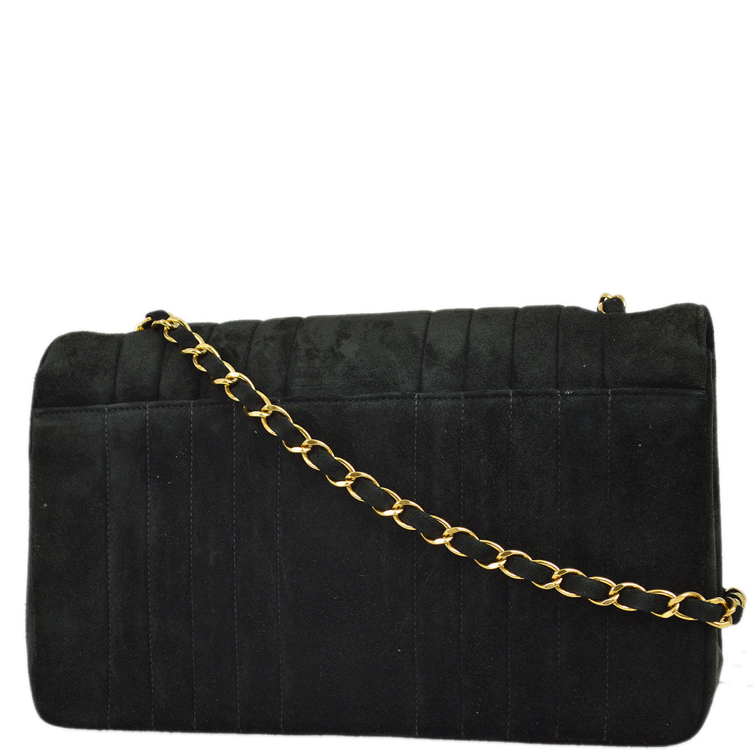 Top Quality Chanel 1991-1994 Black Suede Medium Vertical Stitch Single Flap Bag