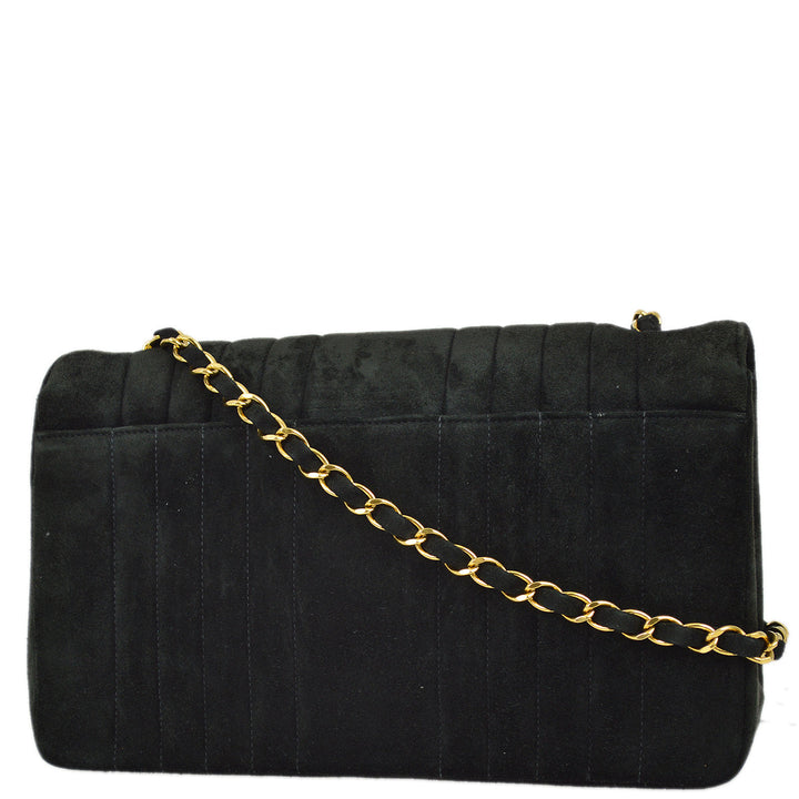 Top Quality Chanel 1991-1994 Black Suede Medium Vertical Stitch Single Flap Bag