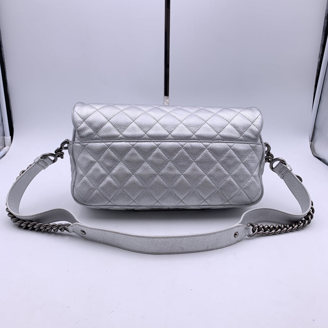 Chanel Airline 2016 Silver Quilted Leather Easy New Shoulder Bag