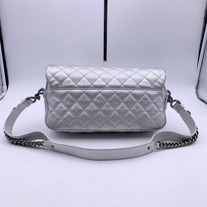 Chanel Airline 2016 Silver Quilted Leather Easy New Shoulder Bag