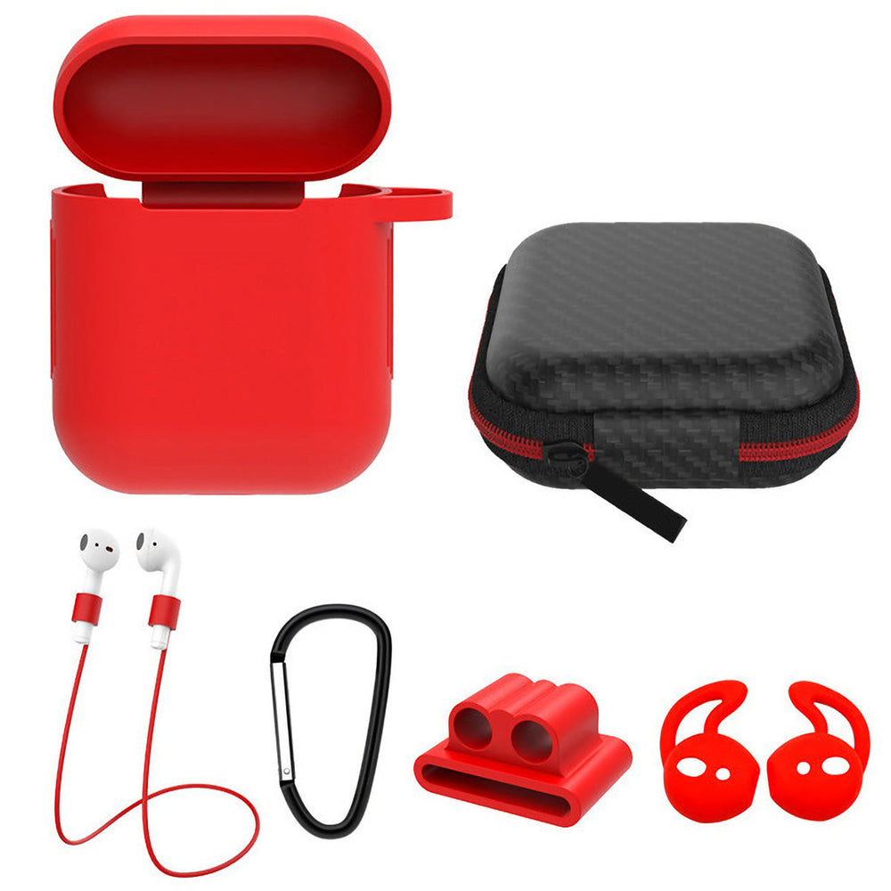 title:Silicone Case for Apple AirPod 1 2 AirPods Protective Cover Skin w/Strap Ear Hooks Watch Band Holder;color:Red